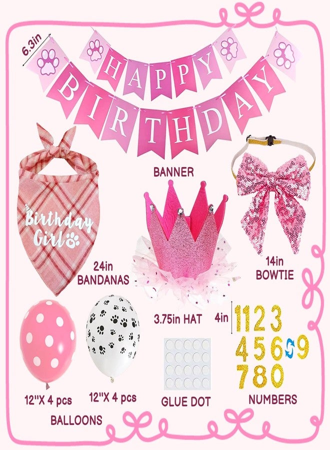 Bolake Pink Bowtie Dog Birthday Bandana & Crown Banner for Small Girl Dog Party Supplies - Image 2